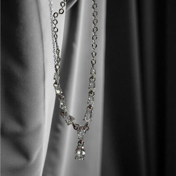 Swarovski Clear Crystal Teardrop Necklace – Rhodium Plated, Swan Logo, Boxed - Picture 14 of 15